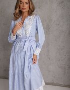 bisou's project Rochie Din Bumbac Albastru Deschis cu Dantelă Ajurată La Decolteu și Pe Mâneci Lekovia