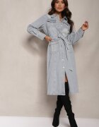 bisou's project Rochie din denim de bumbac albastră deschisă în stil cămașă cu curea și buzunare Dettia