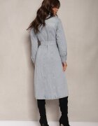 bisou's project Rochie din denim de bumbac albastră deschisă în stil cămașă cu curea și buzunare Dettia