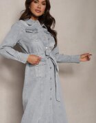 bisou's project Rochie din denim de bumbac albastră deschisă în stil cămașă cu curea și buzunare Dettia