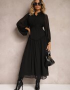 bisou's project Rochie Elegancka Neagră în Stil Vintage cu nasturi acoperiți și încrețituri Lefandia