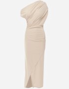bisou's project Rochie elegantă bej deschis cu croială ajustată pe un umăr cu șlit pe picior Dimatta