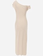 bisou's project Rochie elegantă bej deschis cu croială ajustată pe un umăr cu șlit pe picior Dimatta