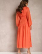 bisou's project Rochie Elegantă Portocalie în Stil Vintage cu nasturi îmbrăcați și draperii Lefandia