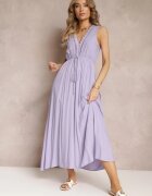 bisou's project Rochie Fioletowa Evazată Maxi cu elastic în talie și nasturi decorativi din viscoză Vianna