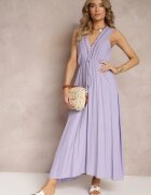 bisou's project Rochie Fioletowa Evazată Maxi cu elastic în talie și nasturi decorativi din viscoză Vianna