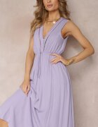 bisou's project Rochie Fioletowa Evazată Maxi cu elastic în talie și nasturi decorativi din viscoză Vianna