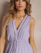 bisou's project Rochie Fioletowa Evazată Maxi cu elastic în talie și nasturi decorativi din viscoză Vianna