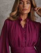 bisou's project Rochie Fioletowa Rozkloszowana Maxi cu guler înalt și Volane Camillene