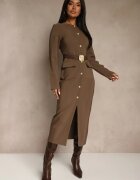 bisou's project Rochie Maro Cambrată cu Nasturi Elegante și Cataramă Metalică Espedia