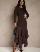 bisou's project Rochie Maro Mulată din Vâscoză Decorată cu Volane la Bază Setra