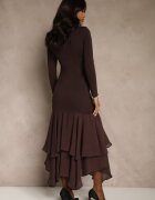 bisou's project Rochie Maro Mulată din Vâscoză Decorată cu Volane la Bază Setra