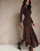 bisou's project Rochie Maro Mulată din Vâscoză Decorată cu Volane la Bază Setra