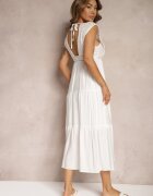 bisou's project Rochie Maxi Croșetată Albă cu Decolteu adânc și Volan la tiv Annama