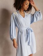 bisou's project Rochie Mini Albastră Dreaptă cu Cordon Legat și Broderie Eudas