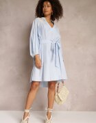 bisou's project Rochie Mini Albastră Dreaptă cu Cordon Legat și Broderie Eudas