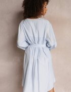 bisou's project Rochie Mini Albastră Dreaptă cu Cordon Legat și Broderie Eudas