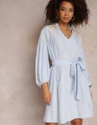 bisou's project Rochie Mini Albastră Dreaptă cu Cordon Legat și Broderie Eudas
