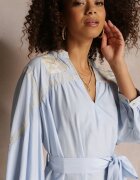 bisou's project Rochie Mini Albastră Dreaptă cu Cordon Legat și Broderie Eudas