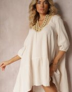 bisou's project Rochie Mini Evazată Bej Decorată cu împletitură la decolteu Rufta
