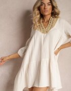 bisou's project Rochie Mini Evazată Bej Decorată cu împletitură la decolteu Rufta