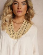 bisou's project Rochie Mini Evazată Bej Decorată cu împletitură la decolteu Rufta