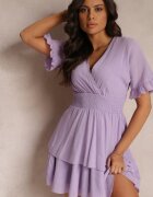 bisou's project Rochie Mini Violetă Vaporoasă cu volănașe și elastic lat în talie Olleanne