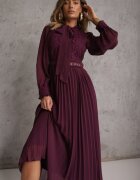 bisou's project Rochie Mov închis Plisată Maxi cu Dantelă și Curea Venila