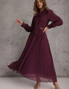 bisou's project Rochie Mov închis Plisată Maxi cu Dantelă și Curea Venila