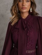 bisou's project Rochie Mov închis Plisată Maxi cu Dantelă și Curea Venila