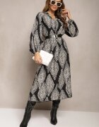 bisou's project Rochie Neagră Cloș Maxi cu imprimeu fantezist Abhik