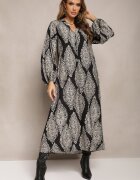 bisou's project Rochie Neagră Cloș Maxi cu imprimeu fantezist Abhik