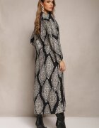 bisou's project Rochie Neagră Cloș Maxi cu imprimeu fantezist Abhik