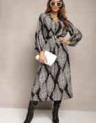 bisou's project Rochie Neagră Cloș Maxi cu imprimeu fantezist Abhik