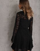 bisou's project Rochie neagră din dantelă decorată cu mâneci evazate și curea subțire Kylimna