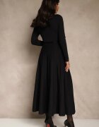bisou's project Rochie Neagră Din Tricot Cloș Cu Mâneci Lungi Cu Viscoză și Curea Tusnira