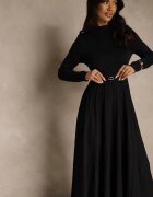 bisou's project Rochie Neagră Din Tricot Cloș Cu Mâneci Lungi Cu Viscoză și Curea Tusnira