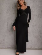 bisou's project Rochie Neagră din vâscoză de seară cu volane dantelă și trenă legată Lenivna