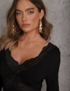 bisou's project Rochie Neagră din vâscoză de seară cu volane dantelă și trenă legată Lenivna