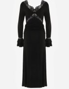 bisou's project Rochie Neagră din vâscoză de seară cu volane dantelă și trenă legată Lenivna