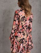 bisou's project Rochie Neagră din Viscoză cu Imprimeu Floral Decorată cu O Curea Asintena