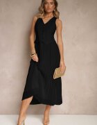 bisou's project Rochie Neagră din Viscoză cu Pliuri și Vestă Încorporată Silitha