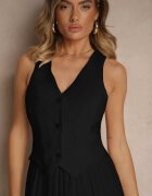bisou's project Rochie Neagră din Viscoză cu Pliuri și Vestă Încorporată Silitha