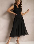 bisou's project Rochie neagră evazată lungă cu nasturi cu croială cambrată Jovitta