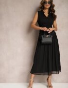 bisou's project Rochie neagră evazată lungă cu nasturi cu croială cambrată Jovitta