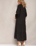 bisou's project Rochie neagră midi cu croială trapezoidală cu broderii decorative în stil Boho Tactila