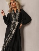bisou's project Rochie neagră midi cu croială trapezoidală cu broderii decorative în stil Boho Tactila