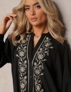 bisou's project Rochie neagră midi cu croială trapezoidală cu broderii decorative în stil Boho Tactila