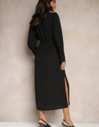 bisou's project Rochie neagră tip cămașă decorată cu mărgele paiete și curea Tidanis