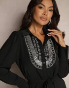 bisou's project Rochie neagră tip cămașă decorată cu mărgele paiete și curea Tidanis